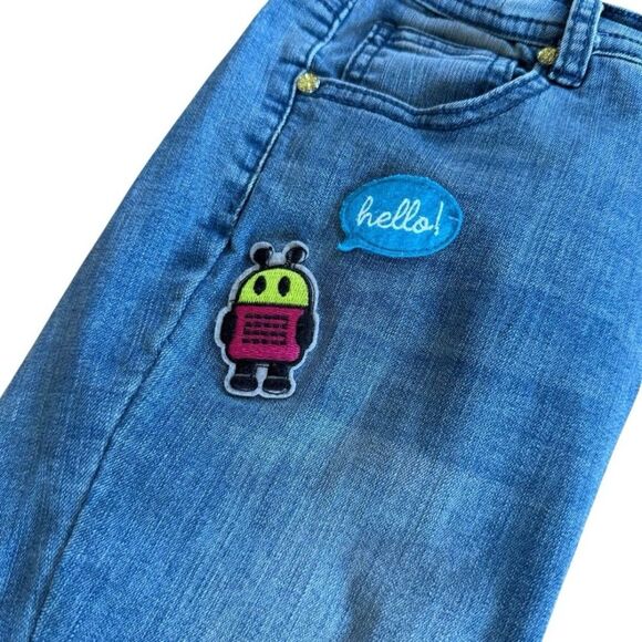 Girls Blue Denim Jeans Jeggings Bundle Set 2PC Embroidered Floral Patches 14 XL - Picture 7 of 10